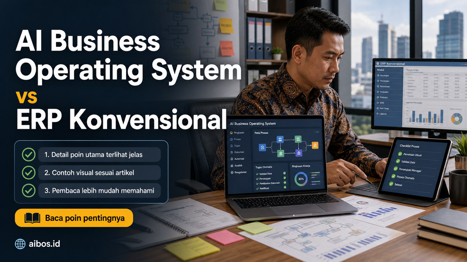 Ilustrasi AI untuk bisnis - AI Business Operating System vs ERP Konvensional