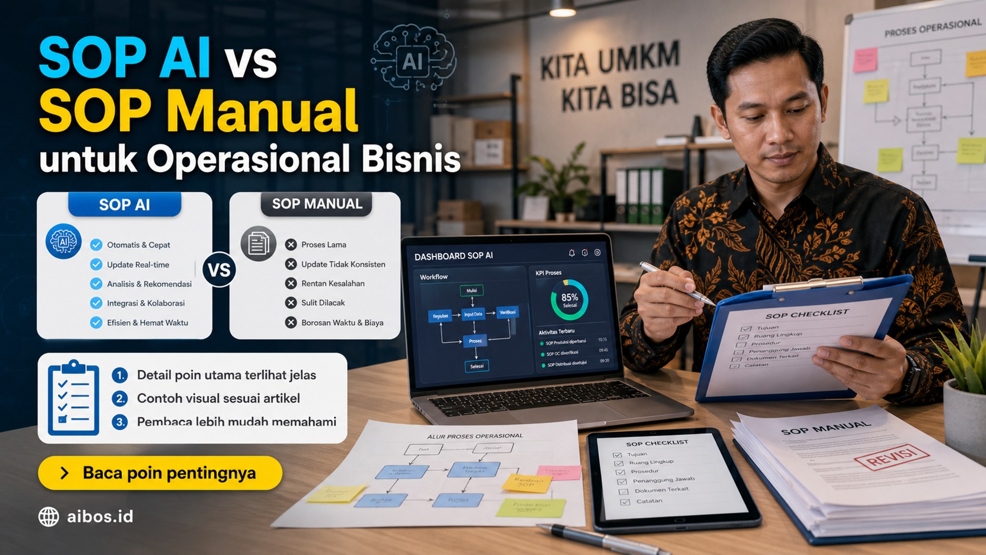 Ilustrasi AI untuk bisnis - SOP AI vs SOP Manual untuk Operasional Bisnis