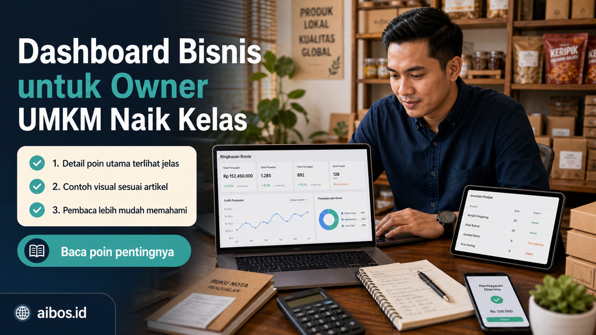 Ilustrasi AI untuk bisnis - Dashboard Bisnis untuk Owner UMKM Naik Kelas