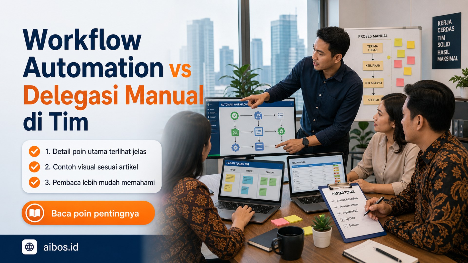 Ilustrasi AI untuk bisnis - Workflow Automation vs Delegasi Manual di Tim
