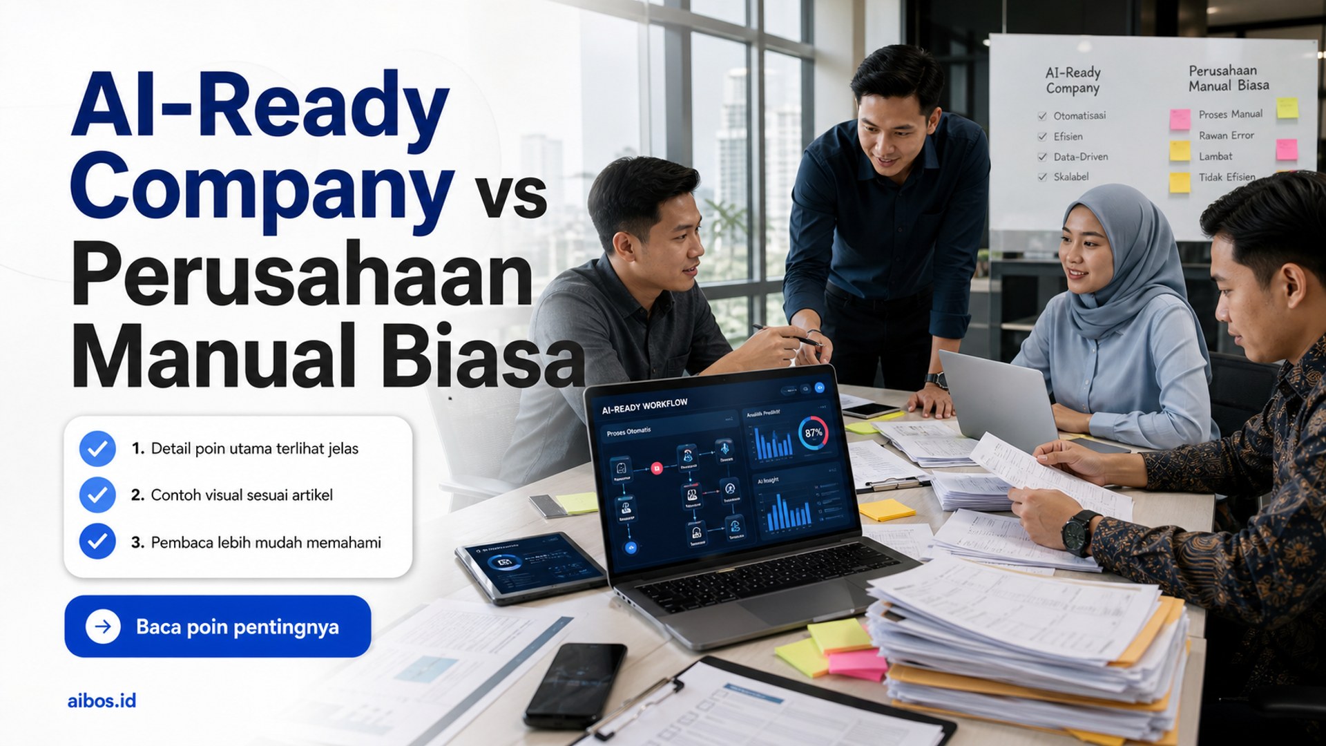 Ilustrasi AI untuk bisnis - AI-Ready Company vs Perusahaan Manual Biasa