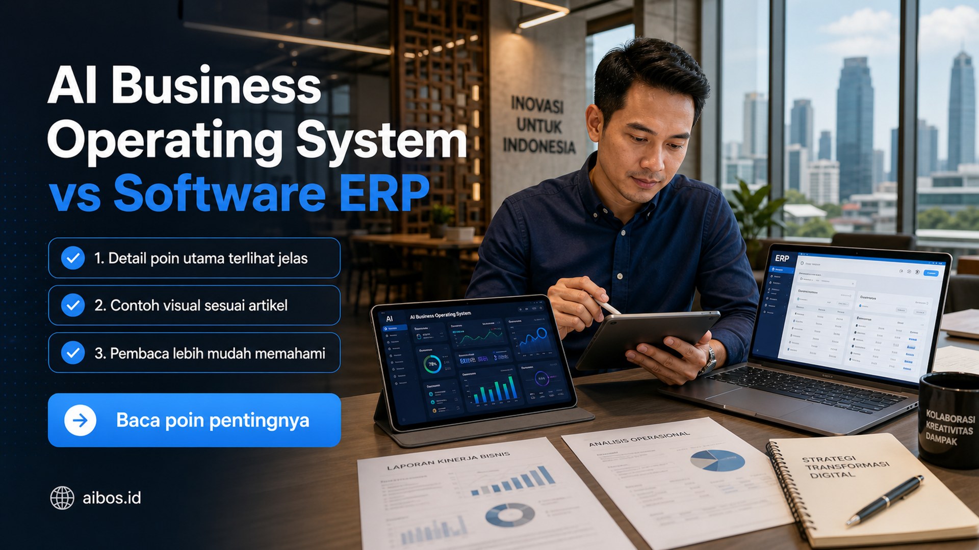 Ilustrasi AI untuk bisnis - AI Business Operating System vs Software ERP