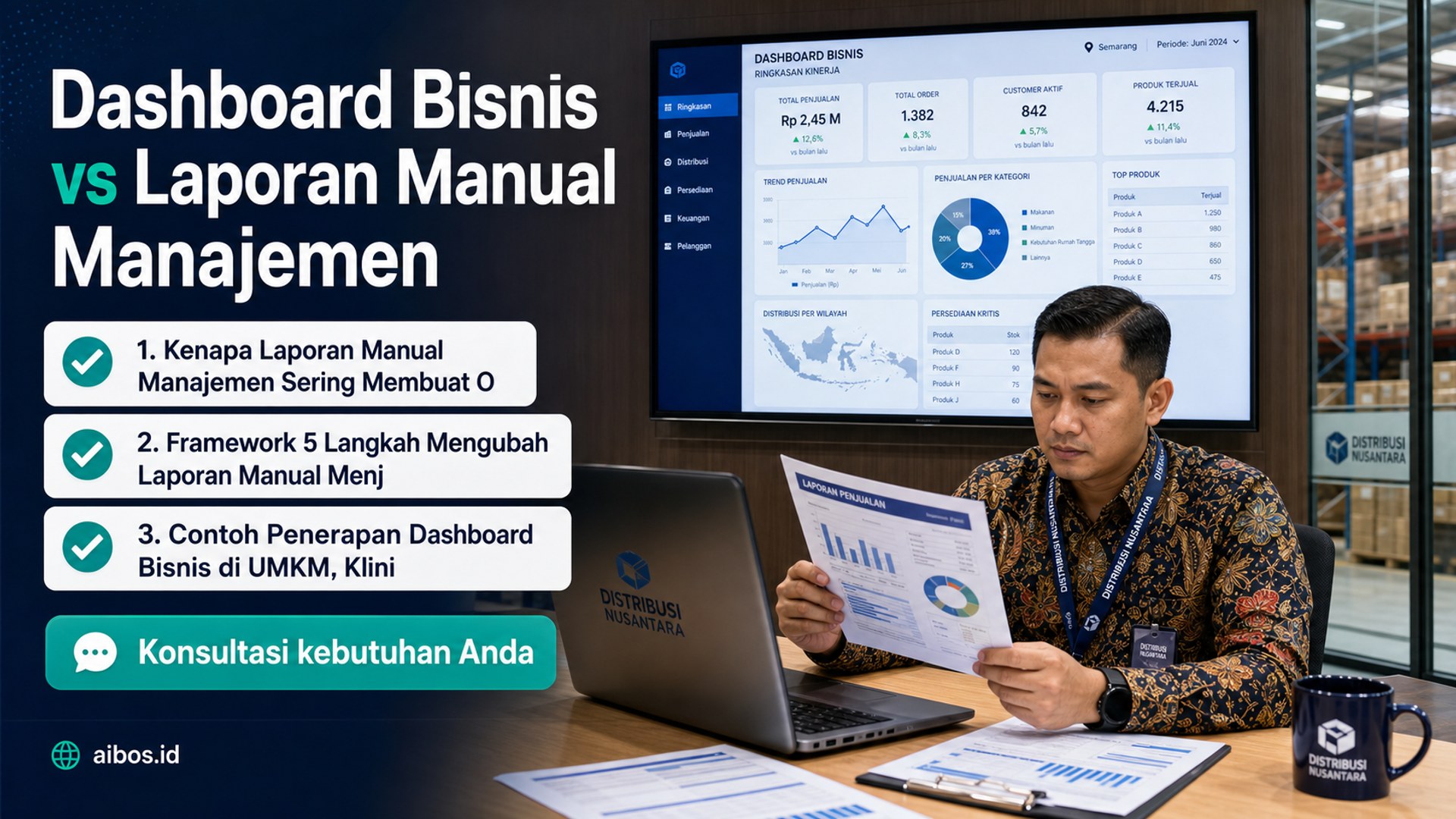 AI untuk bisnis - Dashboard Bisnis vs Laporan Manual Manajemen
