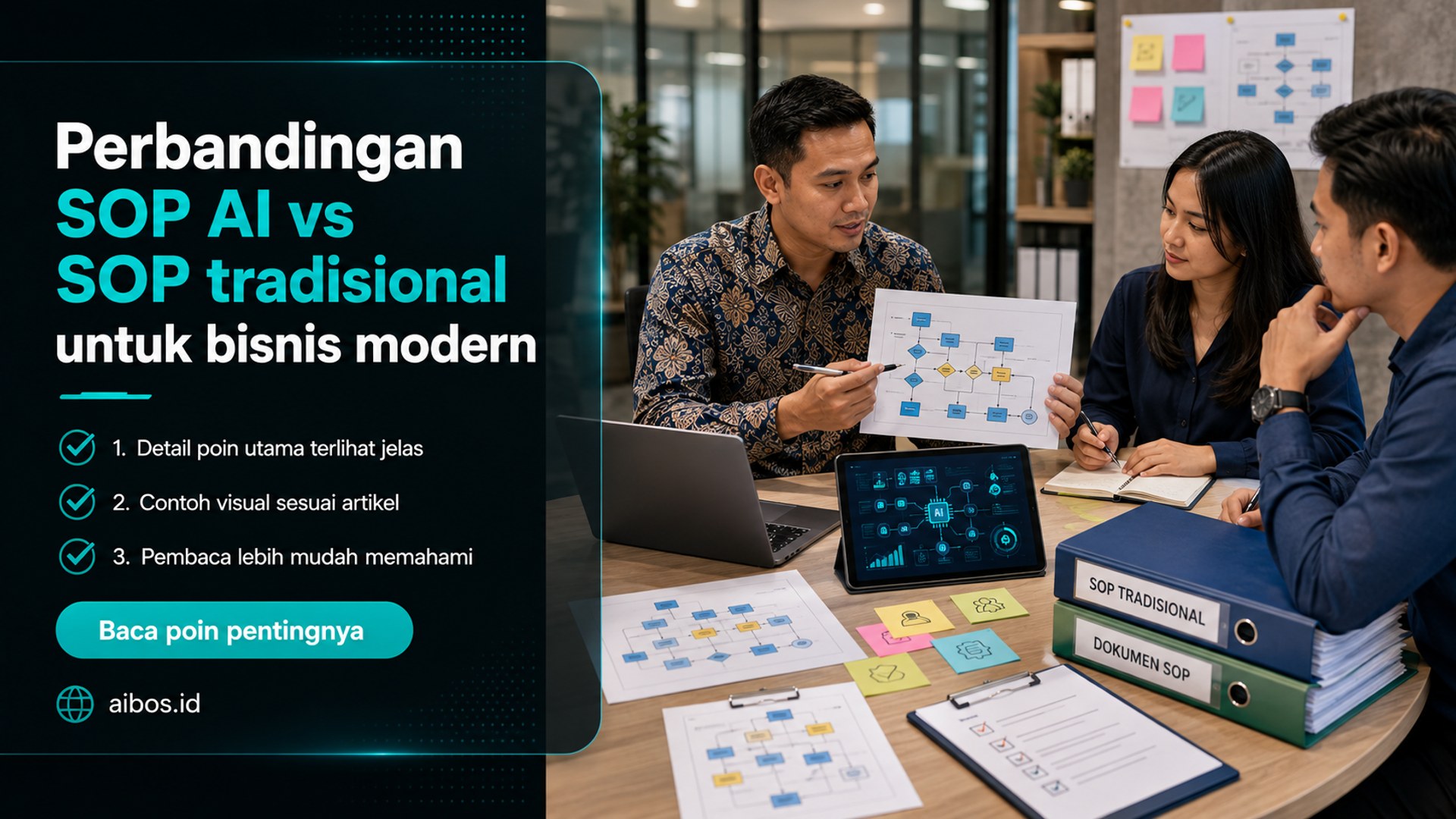 Ilustrasi AI untuk bisnis - Perbandingan SOP AI vs SOP tradisional untuk bisnis modern