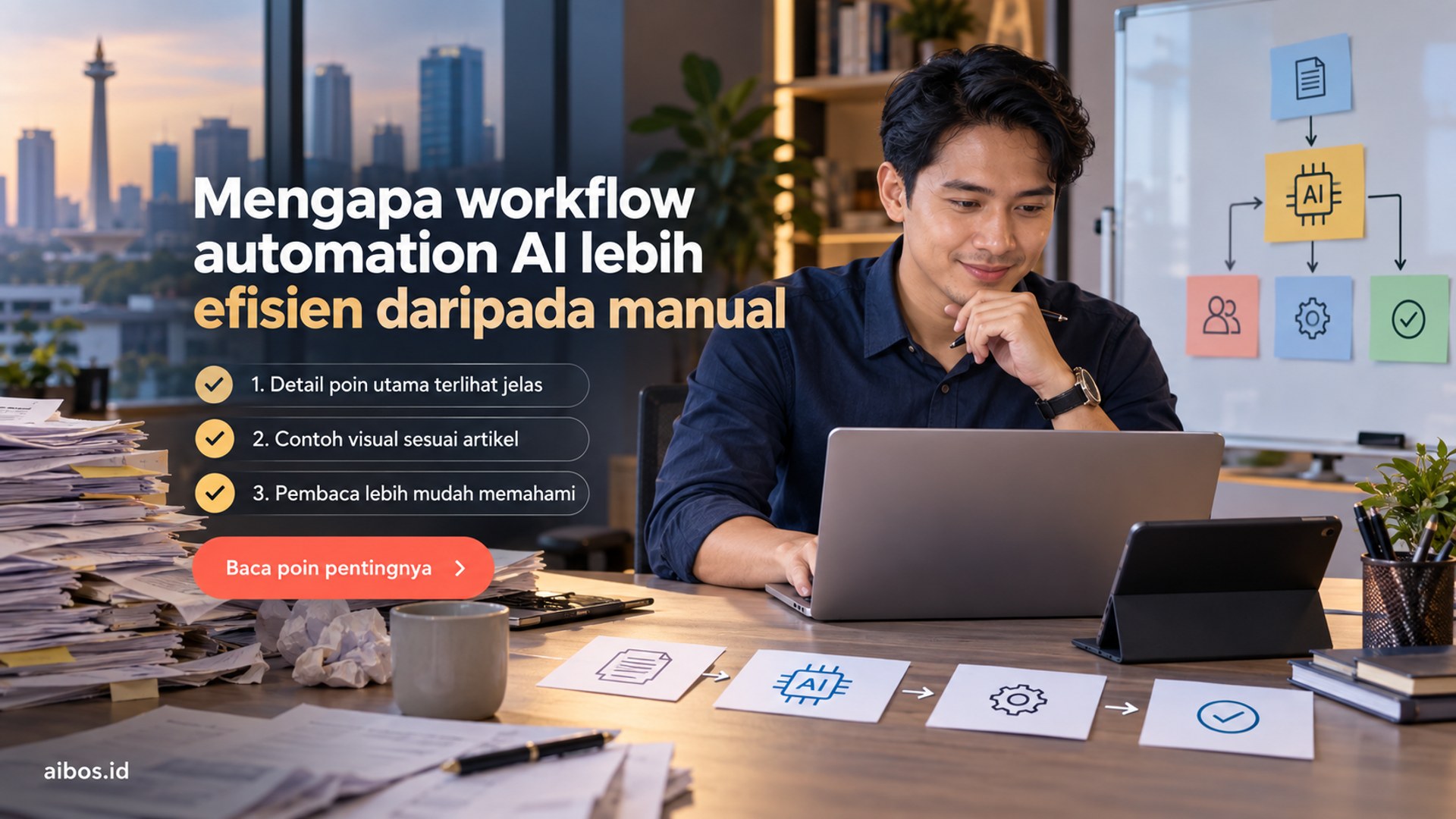 Ilustrasi AI untuk bisnis - Mengapa workflow automation AI lebih efisien daripada manual