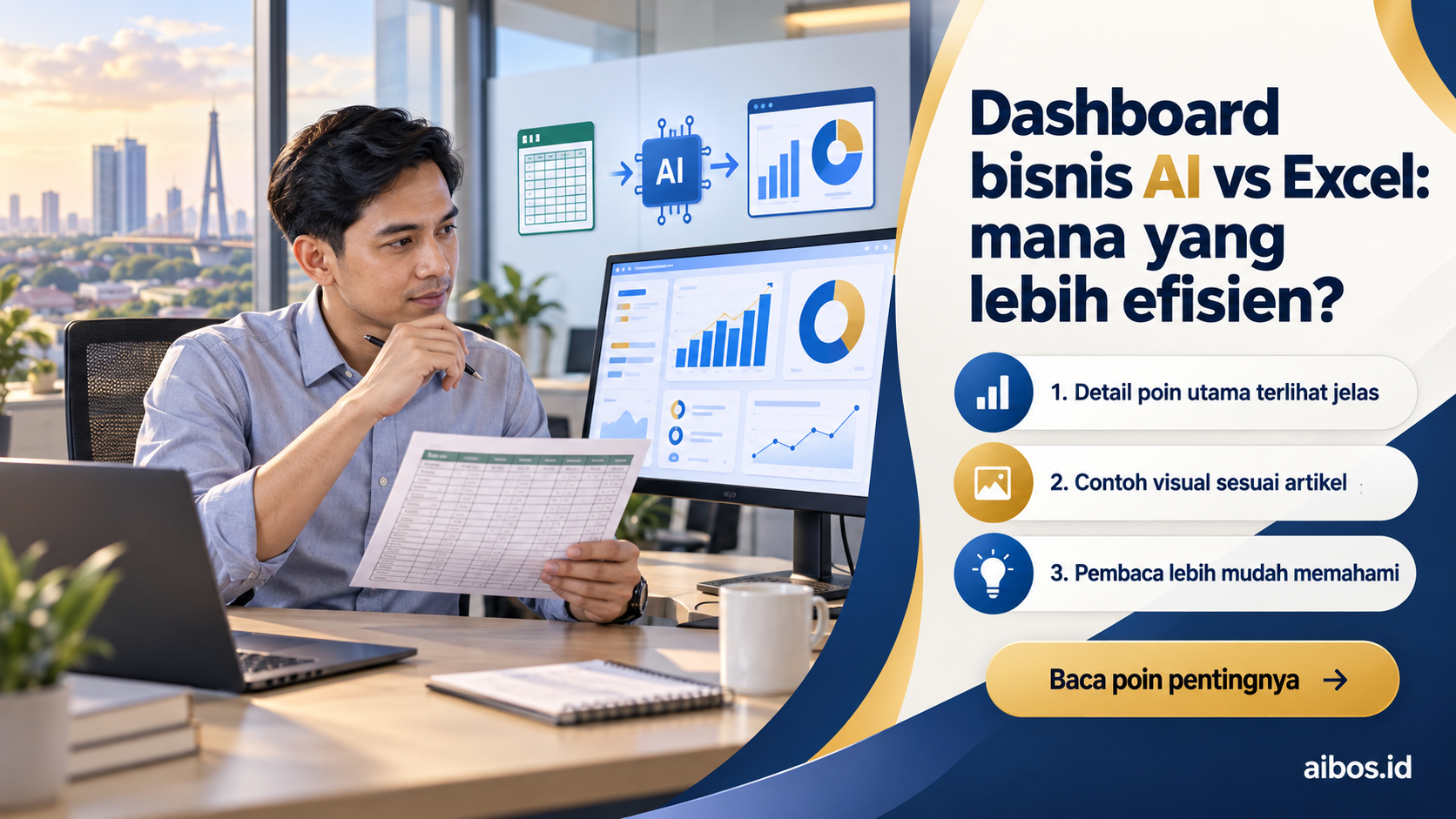 Ilustrasi AI untuk bisnis - Dashboard bisnis AI vs Excel: mana yang lebih efisien?