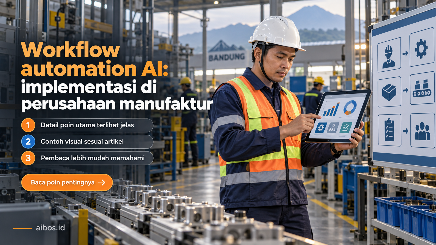 Ilustrasi AI untuk bisnis - Workflow automation AI: implementasi di perusahaan manufaktur