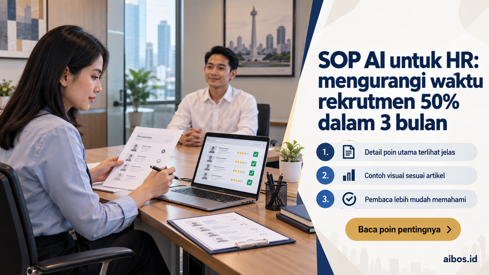 Ilustrasi AI untuk bisnis - SOP AI untuk HR: mengurangi waktu rekrutmen 50% dalam 3 bulan