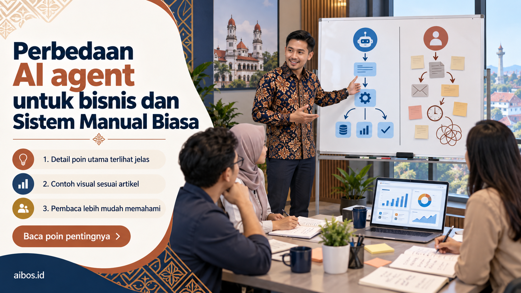 Ilustrasi AI untuk bisnis - Perbedaan AI agent untuk bisnis dan Sistem Manual Biasa