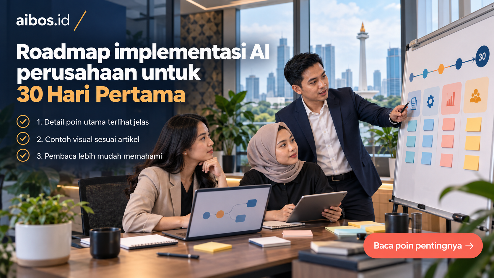 Ilustrasi AI untuk bisnis - Roadmap implementasi AI perusahaan untuk 30 Hari Pertama